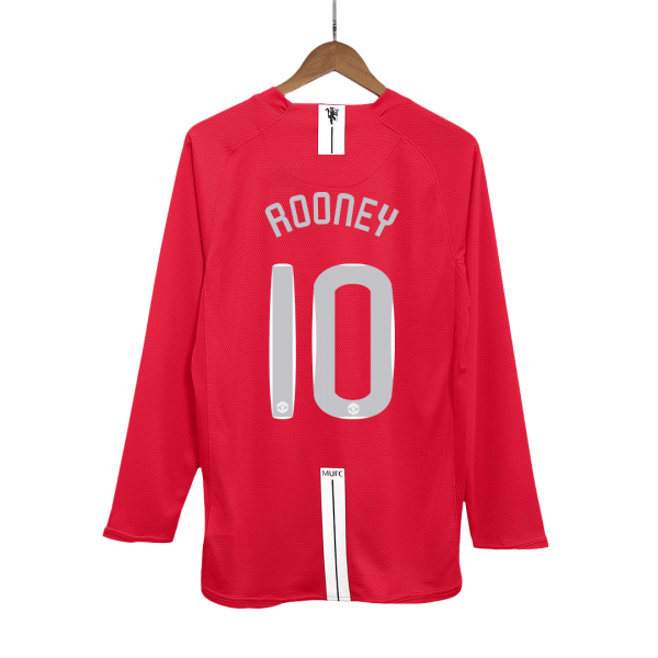 Ретро ROONEY #10 Манчестер Юнайтед Домакинска Тениска с дълъг ръкав 2007/08 - UCL